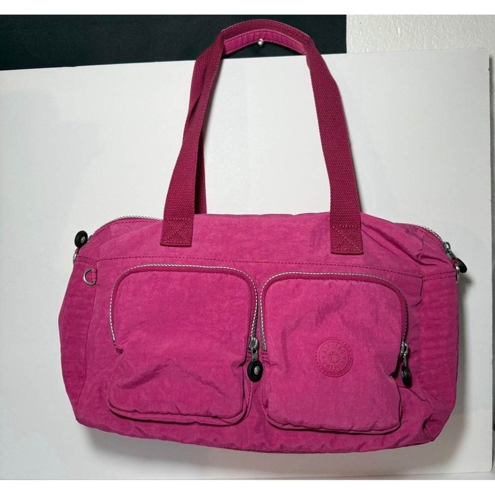 Kipling Pink Nylon Shoulder Bag with Multiple Pockets Flamingo Pink